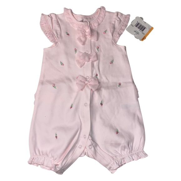 Little Me Pink Strawberry Romper with Matching Hat - Picture 3 of 4